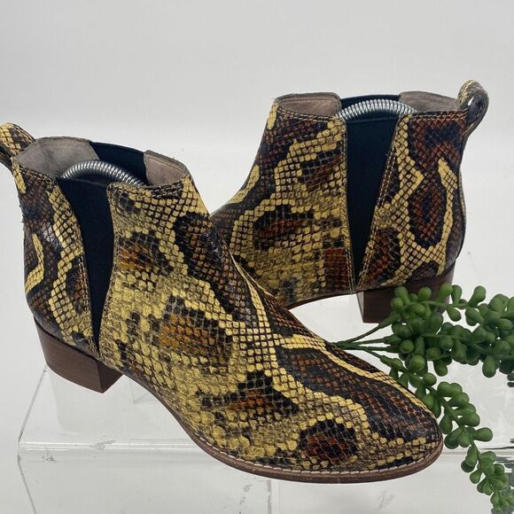 Madewell Cara Tan Brown‎ Yellow Snakeskin Embossed Leather Chelsea Boots 6.5 - Picture 2 of 13